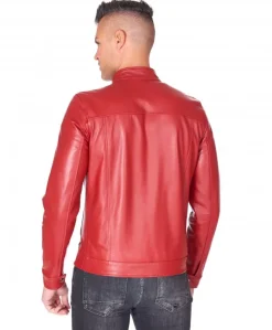 Uomo D'Arienzo Ted - Giacca in pelle rossa nappa effetto liscio collo coreana