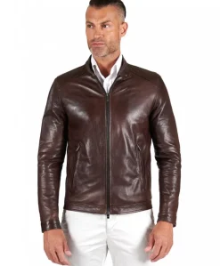 Uomo D'Arienzo Ted - Giacca in pelle testa di moro effetto vintage collo coreana
