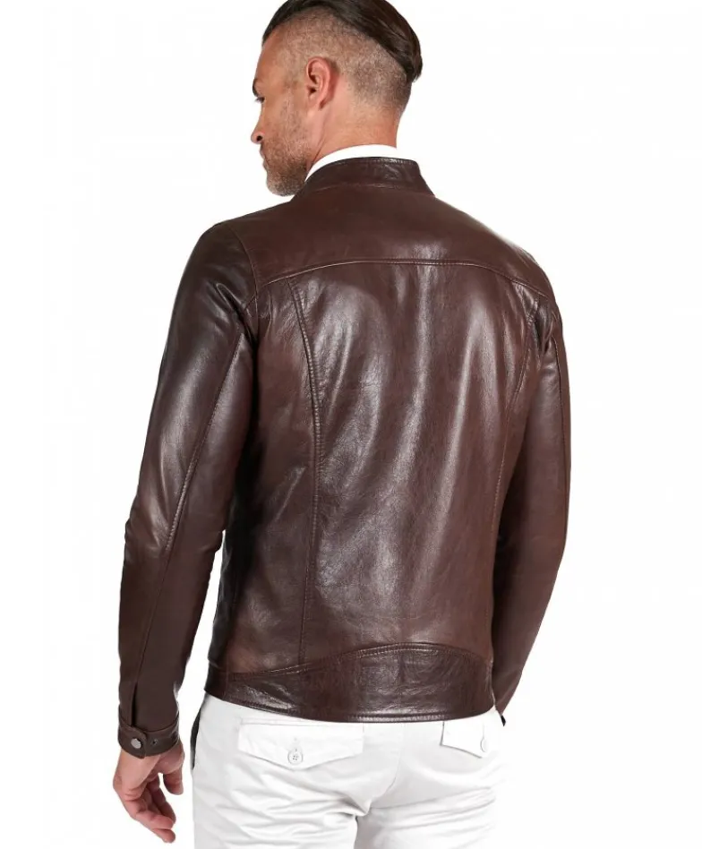 Uomo D'Arienzo Ted - Giacca in pelle testa di moro effetto vintage collo coreana