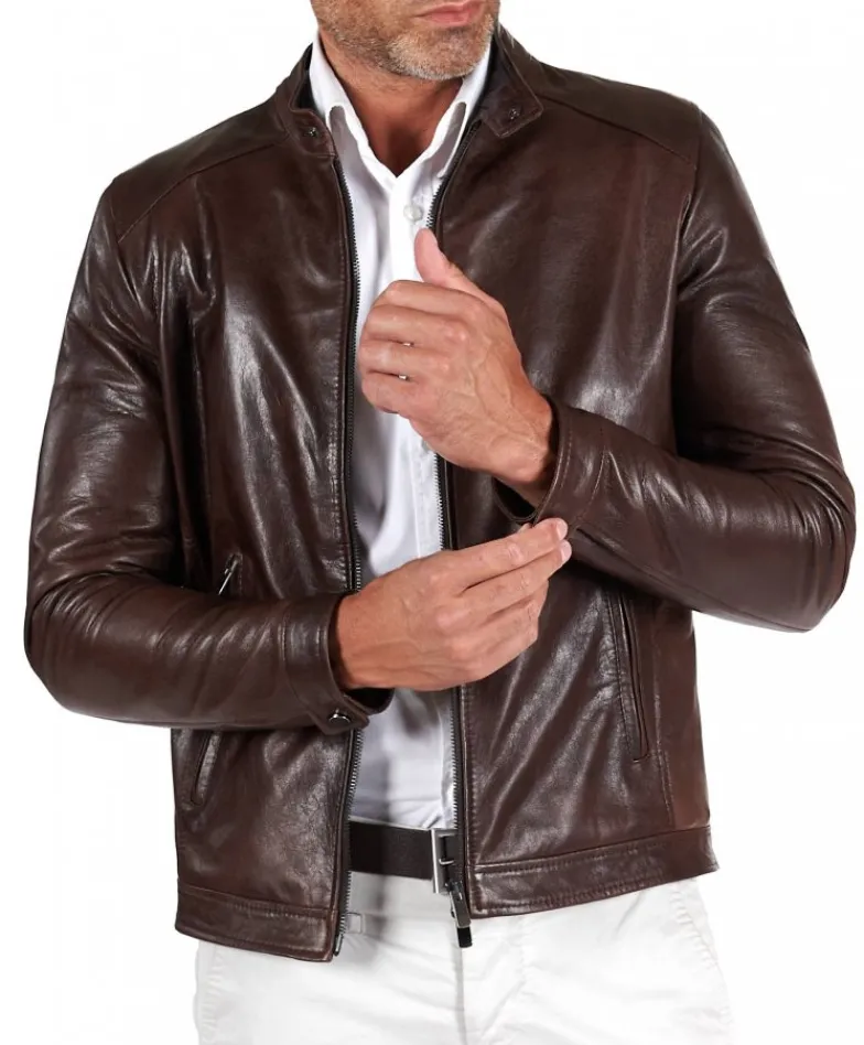 Uomo D'Arienzo Ted - Giacca in pelle testa di moro effetto vintage collo coreana