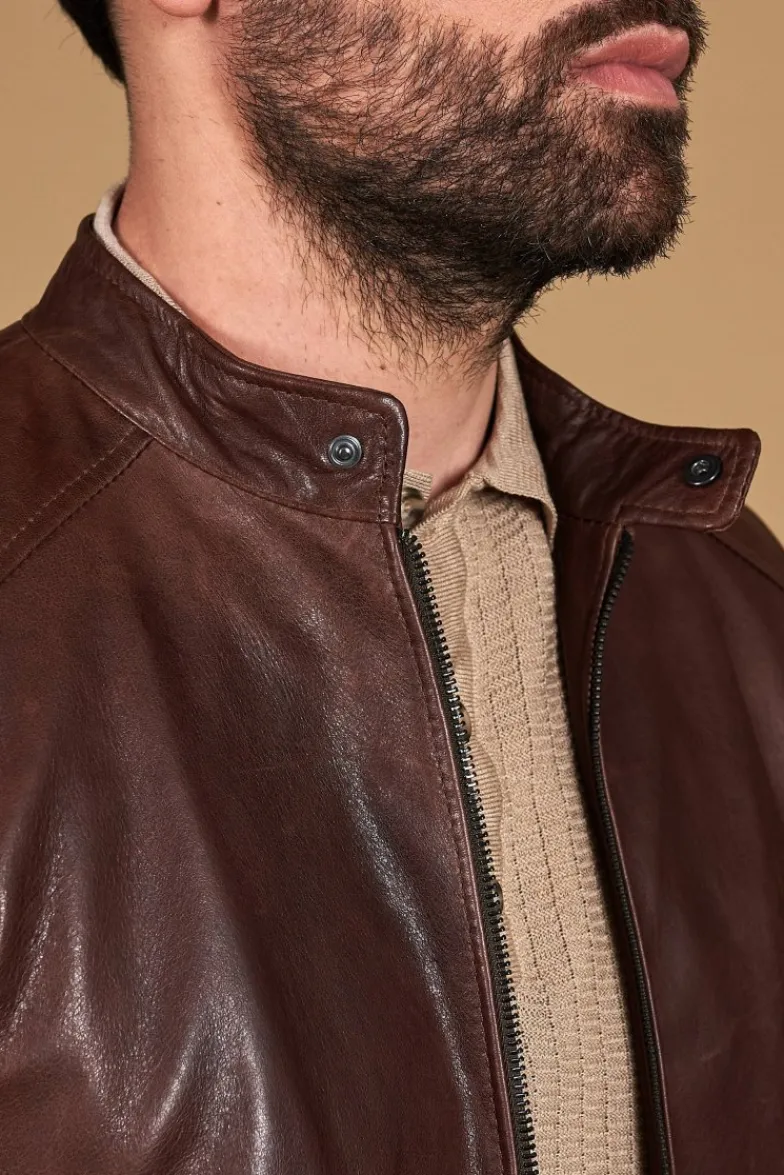 Uomo D'Arienzo Ted - Giacca in pelle testa di moro effetto vintage collo coreana