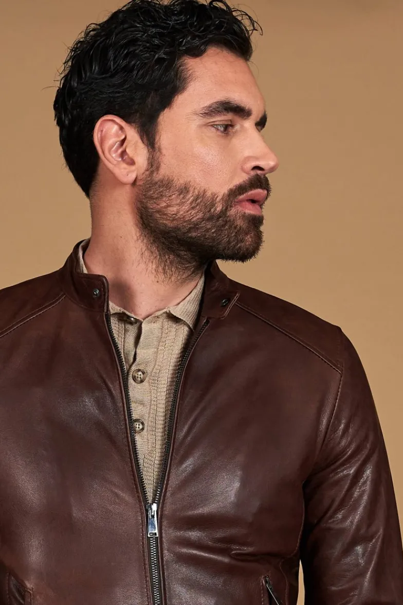 Uomo D'Arienzo Ted - Giacca in pelle testa di moro effetto vintage collo coreana