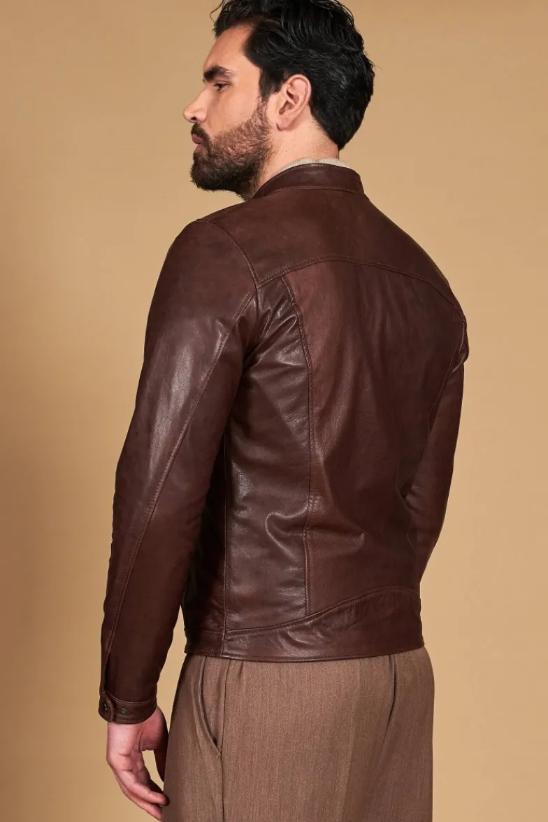 Uomo D'Arienzo Ted - Giacca in pelle testa di moro effetto vintage collo coreana
