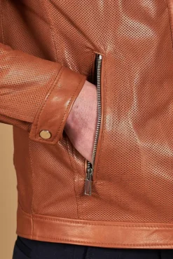 Uomo D'Arienzo Ted - Giacca in pelle traforata color cuoio nappa effetto liscio