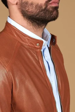 Uomo D'Arienzo Ted - Giacca in pelle traforata color cuoio nappa effetto liscio
