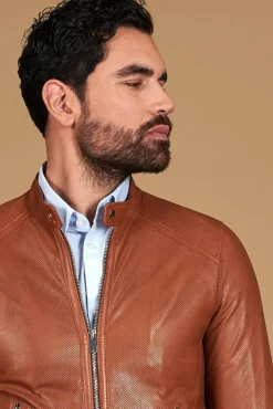 Uomo D'Arienzo Ted - Giacca in pelle traforata color cuoio nappa effetto liscio
