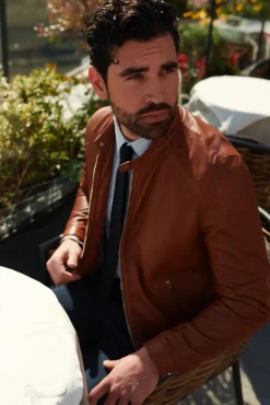 Uomo D'Arienzo Ted - Giacca in pelle traforata color cuoio nappa effetto liscio