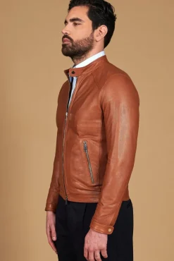 Uomo D'Arienzo Ted - Giacca in pelle traforata color cuoio nappa effetto liscio