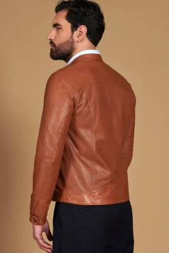 Uomo D'Arienzo Ted - Giacca in pelle traforata color cuoio nappa effetto liscio