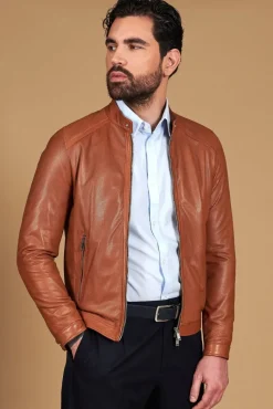 Uomo D'Arienzo Ted - Giacca in pelle traforata color cuoio nappa effetto liscio