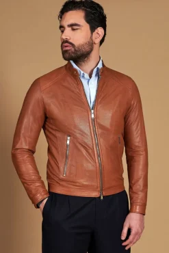 Uomo D'Arienzo Ted - Giacca in pelle traforata color cuoio nappa effetto liscio