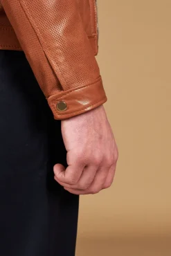 Uomo D'Arienzo Ted - Giacca in pelle traforata color cuoio nappa effetto liscio