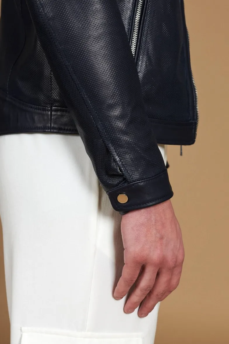 Uomo D'Arienzo Ted - Giacca in pelle traforata blu nappa effetto liscio
