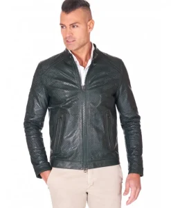 Uomo D'Arienzo Ted - Giacca in pelle traforata verde nappa effetto liscio
