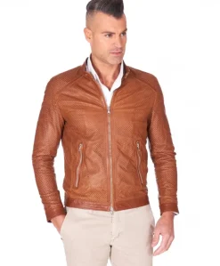 Uomo D'Arienzo Ted - Giacca in pelle traforata cuoio nappa effetto liscio