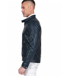 Uomo D'Arienzo Ted - Giacca in pelle traforata blu nappa effetto liscio