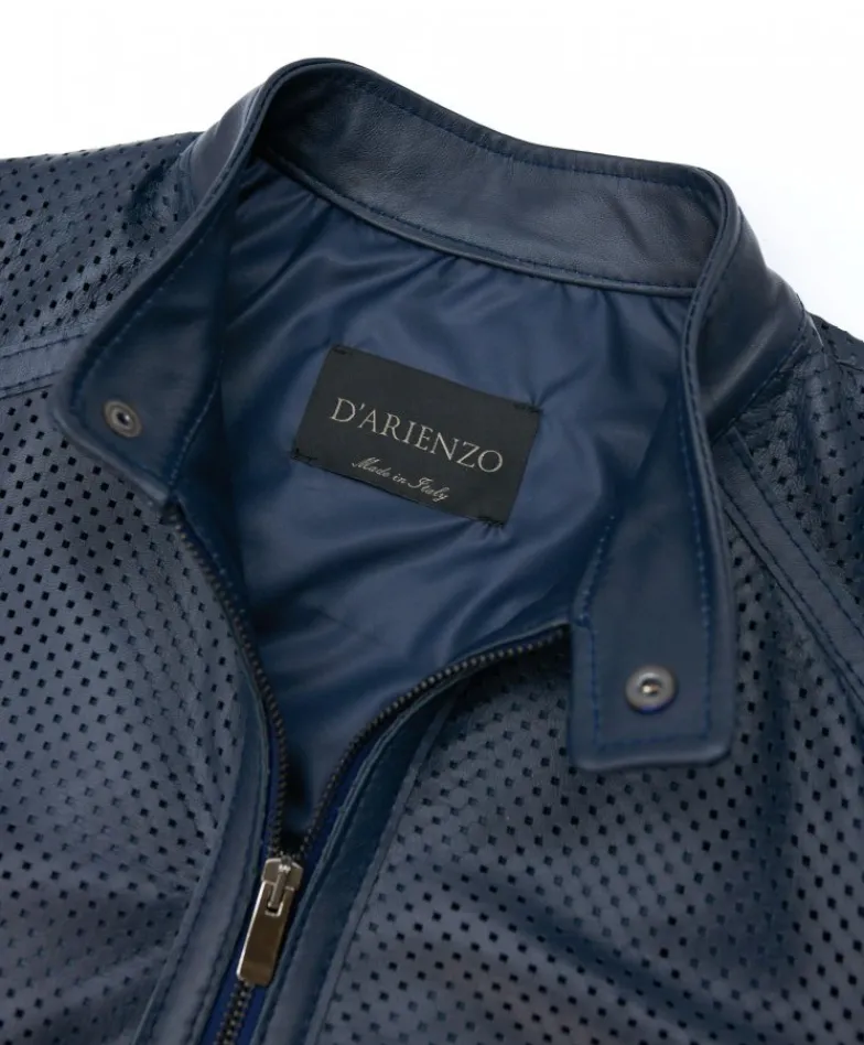 Uomo D'Arienzo Ted - Giacca in pelle traforata blu nappa effetto liscio
