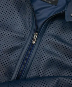 Uomo D'Arienzo Ted - Giacca in pelle traforata blu nappa effetto liscio