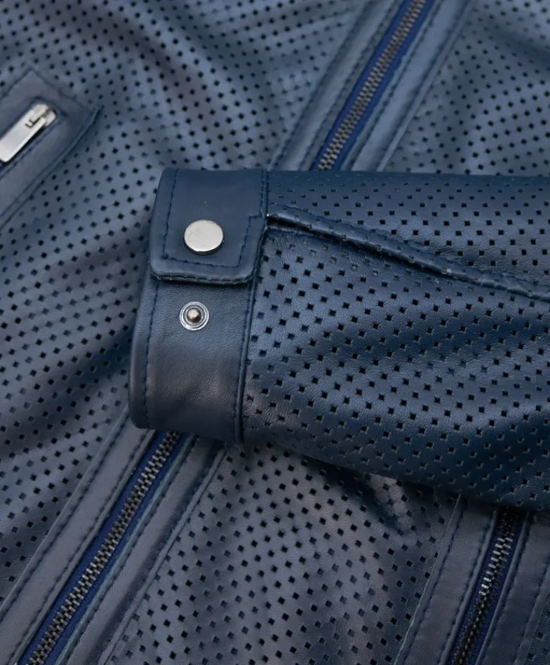 Uomo D'Arienzo Ted - Giacca in pelle traforata blu nappa effetto liscio