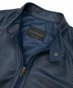 Uomo D'Arienzo Ted - Giacca in pelle traforata blu nappa effetto liscio
