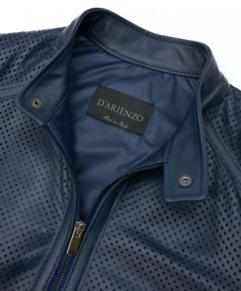 Uomo D'Arienzo Ted - Giacca in pelle traforata blu nappa effetto liscio