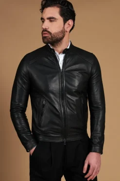 Uomo D'Arienzo Ted - Giacca in pelle traforata nera nappa effetto liscio