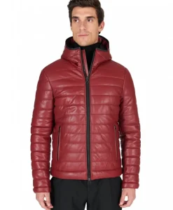 Uomo D'Arienzo Teo - Piumino in pelle bordeaux con cappuccio