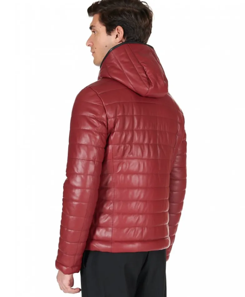 Uomo D'Arienzo Teo - Piumino in pelle bordeaux con cappuccio