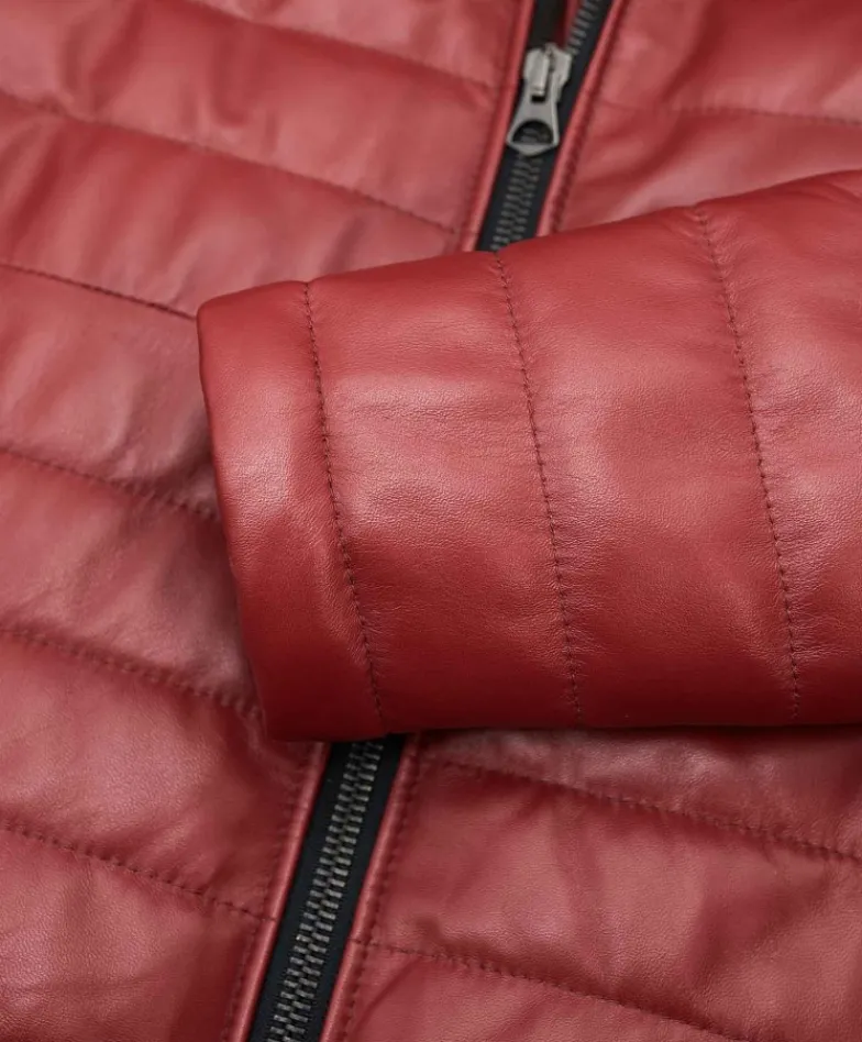 Uomo D'Arienzo Teo - Piumino in pelle bordeaux con cappuccio