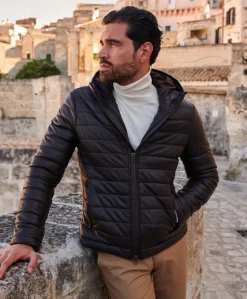 Uomo D'Arienzo Teo - Piumino in pelle marrone con cappuccio