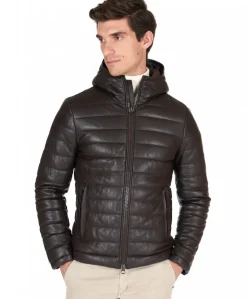 Uomo D'Arienzo Teo - Piumino in pelle marrone con cappuccio
