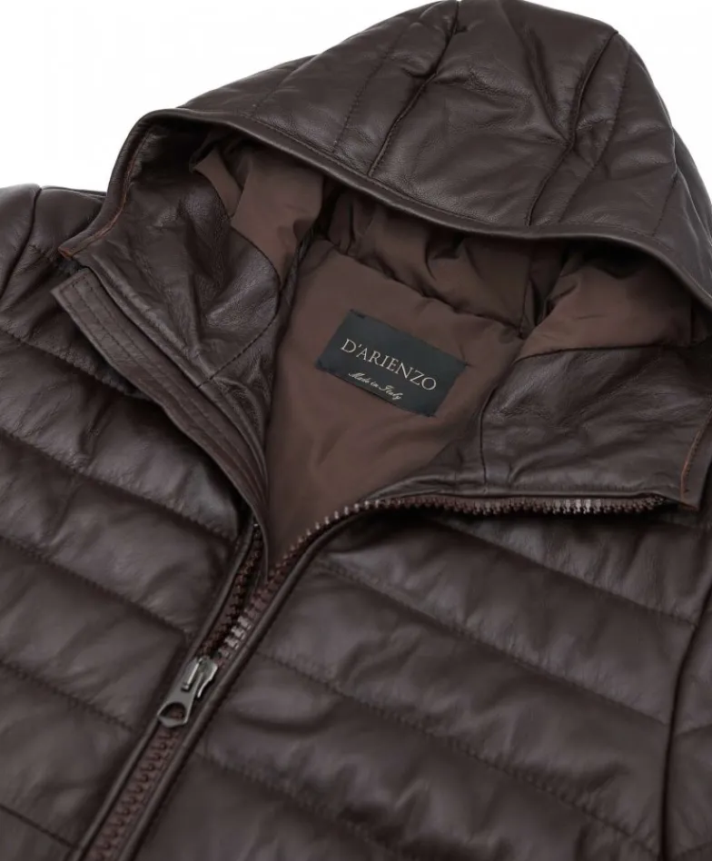 Uomo D'Arienzo Teo - Piumino in pelle marrone con cappuccio