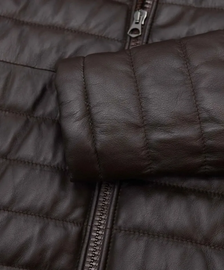 Uomo D'Arienzo Teo - Piumino in pelle marrone con cappuccio