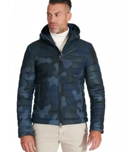 Uomo D'Arienzo Teo - Piumino in pelle mimetica blu con cappuccio