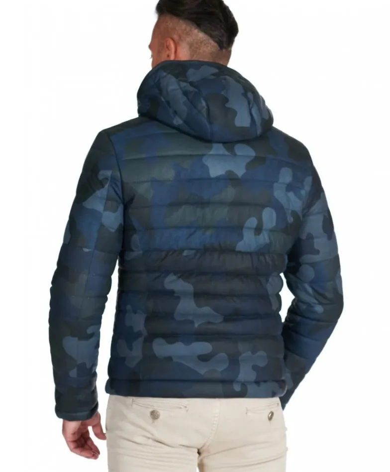 Uomo D'Arienzo Teo - Piumino in pelle mimetica blu con cappuccio