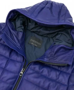 Uomo D'Arienzo Teo - Piumino in pelle naturale bluette con cappuccio