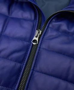 Uomo D'Arienzo Teo - Piumino in pelle naturale bluette con cappuccio