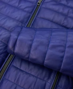 Uomo D'Arienzo Teo - Piumino in pelle naturale bluette con cappuccio