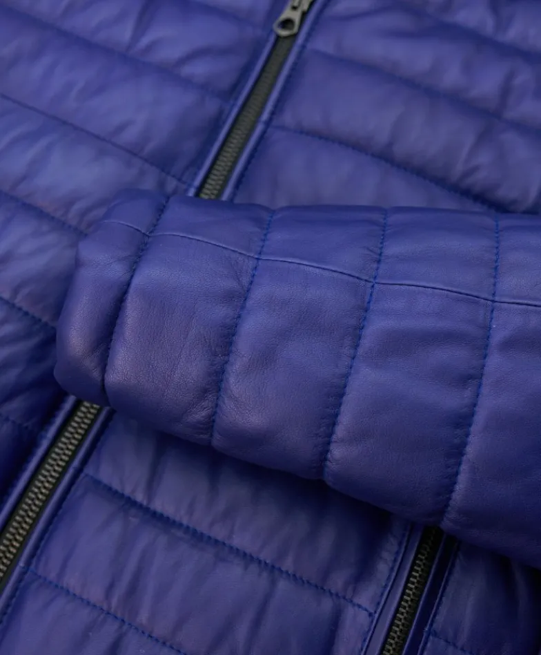 Uomo D'Arienzo Teo - Piumino in pelle naturale bluette con cappuccio