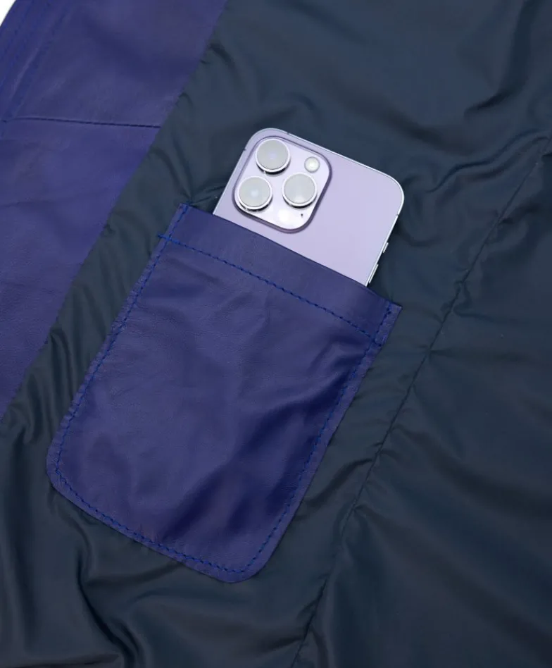 Uomo D'Arienzo Teo - Piumino in pelle naturale bluette con cappuccio