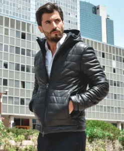 Uomo D'Arienzo Teo - Piumino in pelle nera con cappuccio
