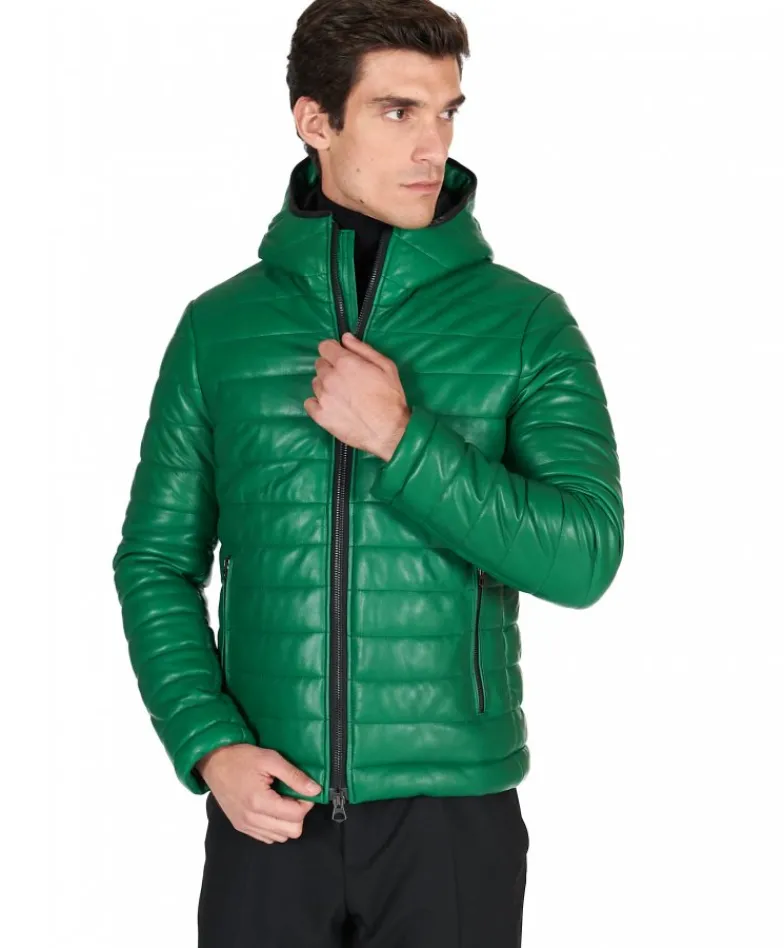 Uomo D'Arienzo Teo - Piumino in pelle verde con cappuccio