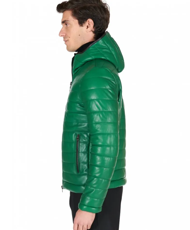 Uomo D'Arienzo Teo - Piumino in pelle verde con cappuccio