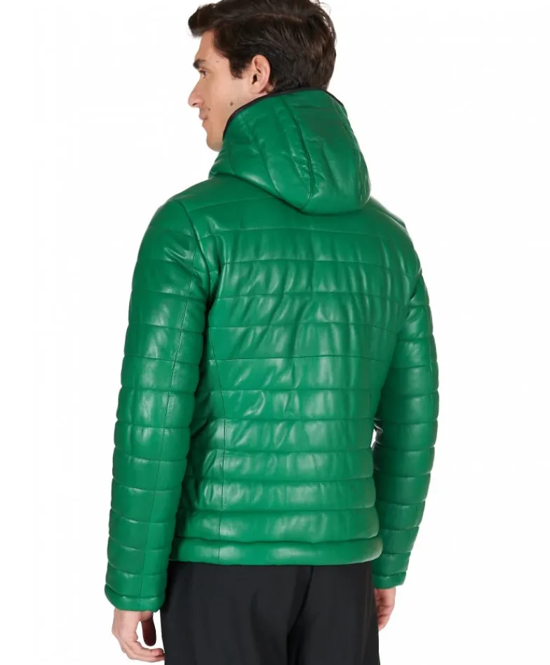 Uomo D'Arienzo Teo - Piumino in pelle verde con cappuccio