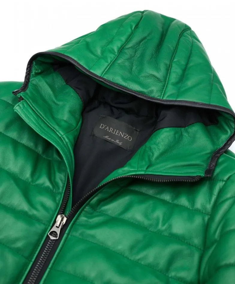 Uomo D'Arienzo Teo - Piumino in pelle verde con cappuccio