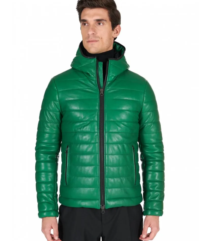 Uomo D'Arienzo Teo - Piumino in pelle verde con cappuccio