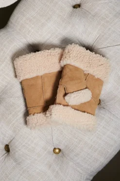 Donna D'Arienzo Tess - Muffole in montone color cuoio da donna senza dita