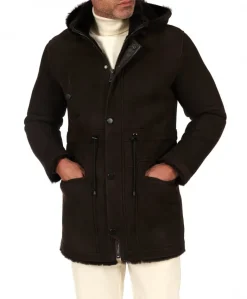 Uomo D'Arienzo Thomas - Cappotto montone shearling testa di moro con cappuccio staccabile