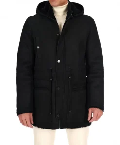 Uomo D'Arienzo Thomas - Cappotto Montone Shearling nero con cappuccio staccabile