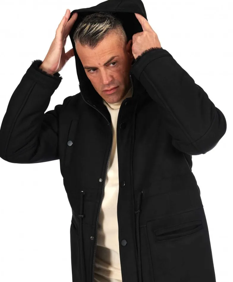 Uomo D'Arienzo Thomas - Cappotto Montone Shearling nero con cappuccio staccabile